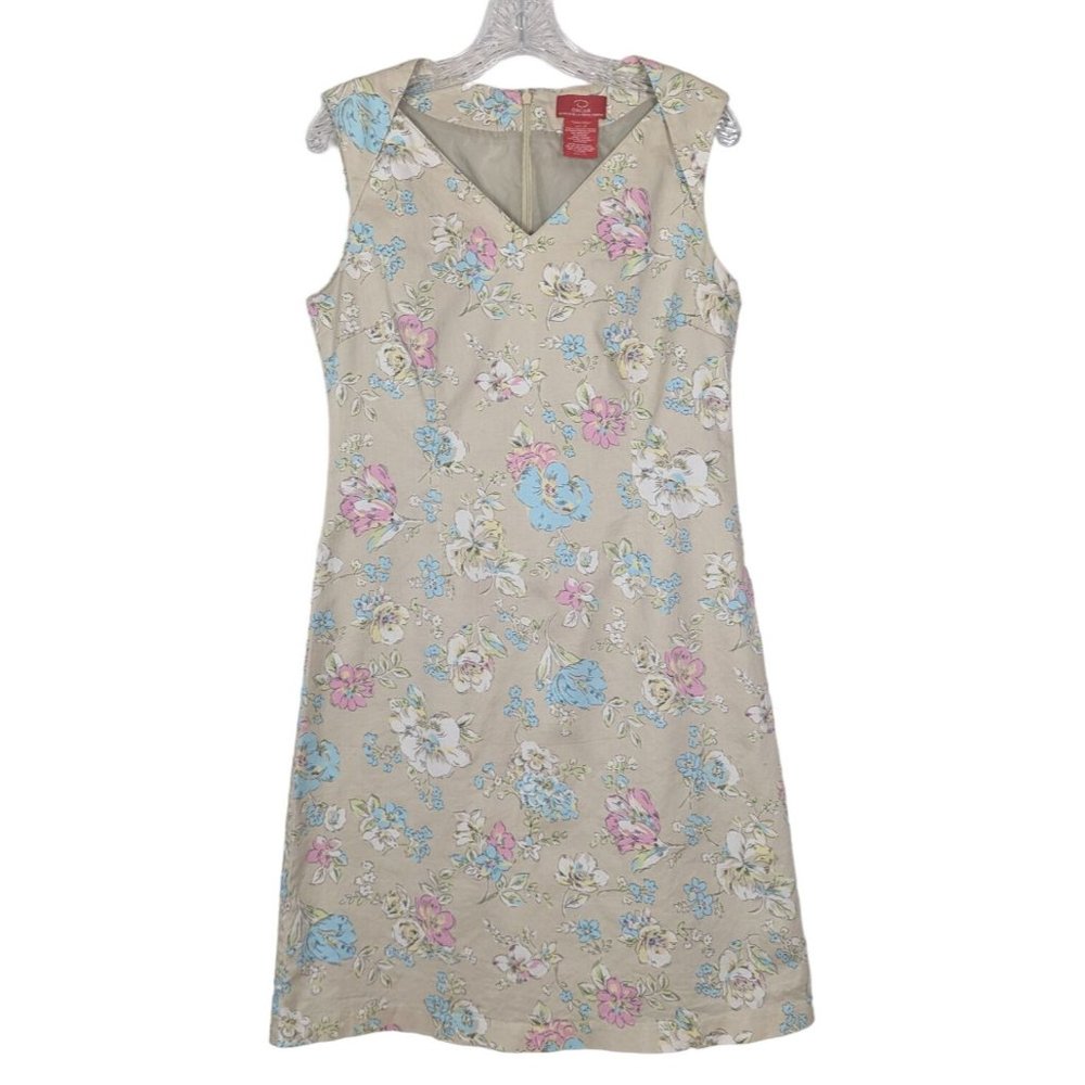 OSCAR an Oscar De La‎ Renta Company sleeveless summer floral beige size 10
